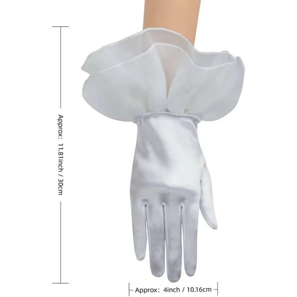 Women's Ruffled Evening Fuchsia Short Satin Formal Gloves Costume Accessories - Picture 2 of 6